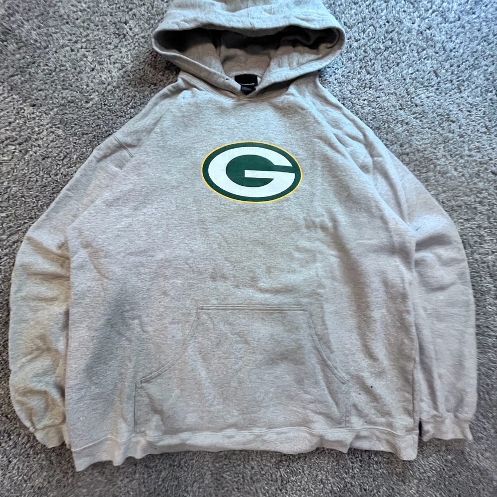 Reebok Green Bay Packers Hoodie Gray Pullover Sweatshirt Men’s 2XL